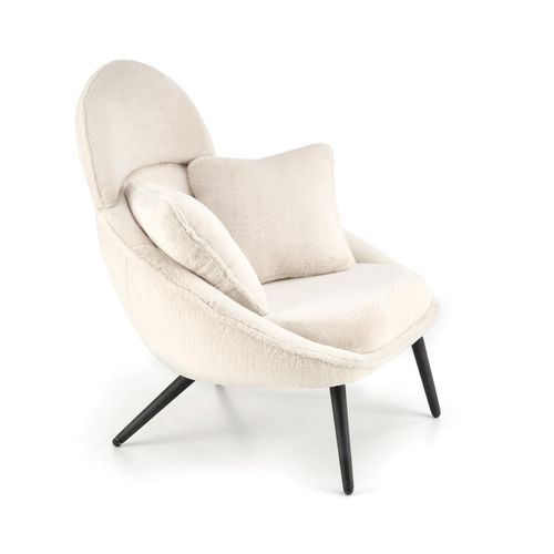 Fauteuil Lounge Design En Tissu Beige Avec Pieds En Métal Noir Plazza