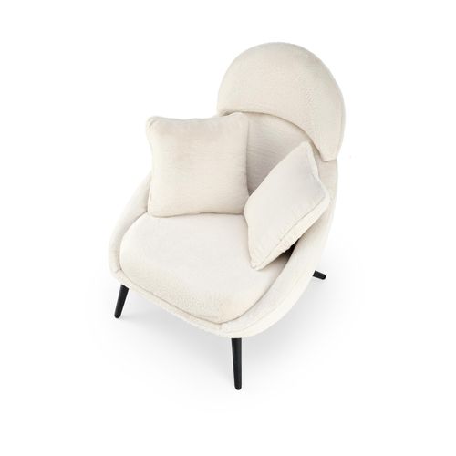 Fauteuil Lounge Design En Tissu Beige Avec Pieds En Métal Noir Plazza