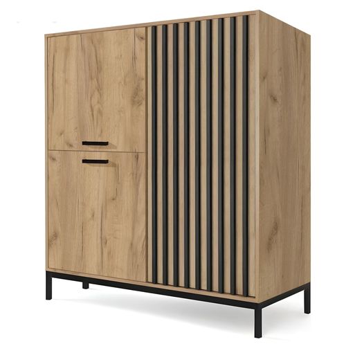 Buffet Haut Noir Et Bois Avec Tasseaux 94 X 108 Cm Lazare
