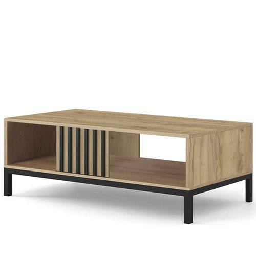 Table Basse Noire Et Bois 92 X 50 Cm Avec Tasseaux Lazare