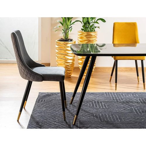 Table De Salle à Manger Design Aspect Marbre Noir Avec Pieds En Métal Control