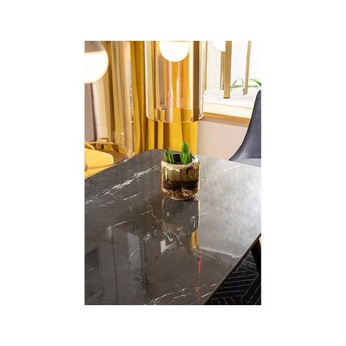 Table De Salle à Manger Design Aspect Marbre Noir Avec Pieds En Métal Control