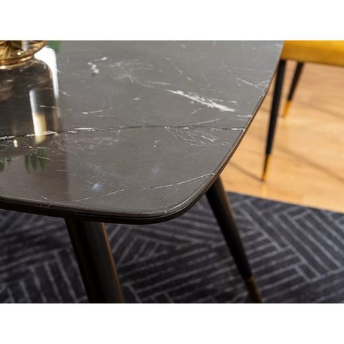 Table De Salle à Manger Design Aspect Marbre Noir Avec Pieds En Métal Control