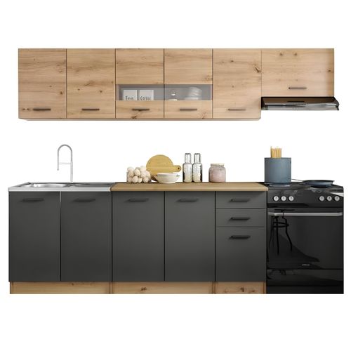 Cuisine Complète 260cm Avec Décor Gris Et Chêne Filly
