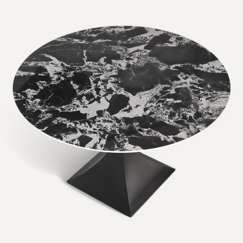 Table à Manger Ronde 120 Cm Marbre Noir Et Pieds Noir Lanuem