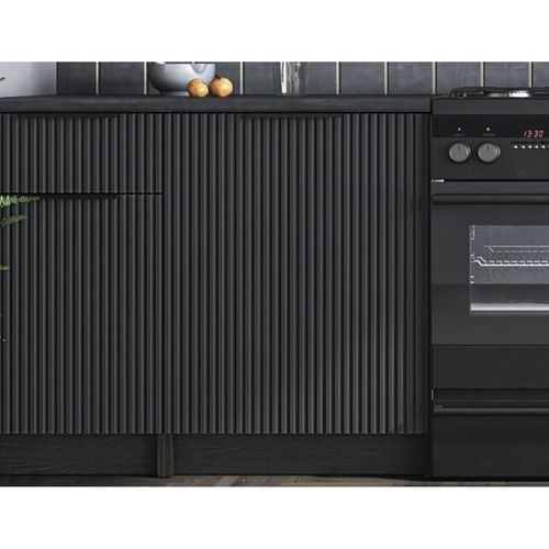 Cuisine 240 Cm Style Chêne Et Noir Charbon Justin