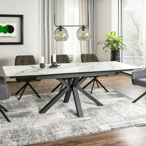 Table Design Céramique Effet Marbre Blanc 160-240 Cm Gatien