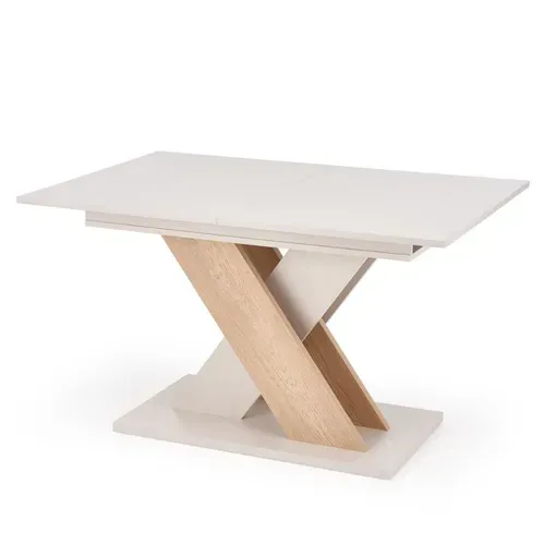 Table à Manger Extensible Avec Pied Central Beige Et Bois Apodis