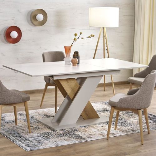 Table à Manger Extensible Avec Pied Central Beige Et Bois Apodis