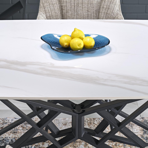 Table à Manger Extensible 160/240 Cm - Plateau Aspect Marbre Blanc Beatrix