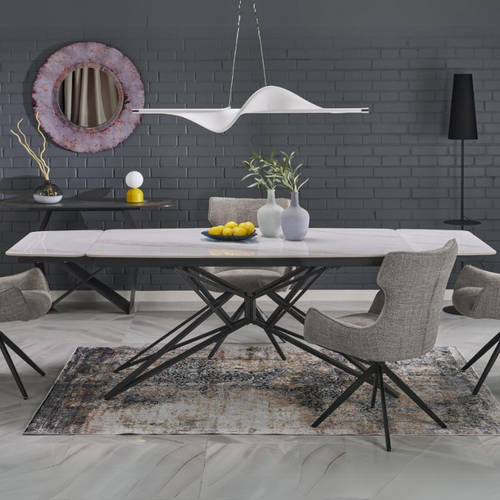 Table à Manger Extensible 160/240 Cm - Plateau Aspect Marbre Blanc Beatrix