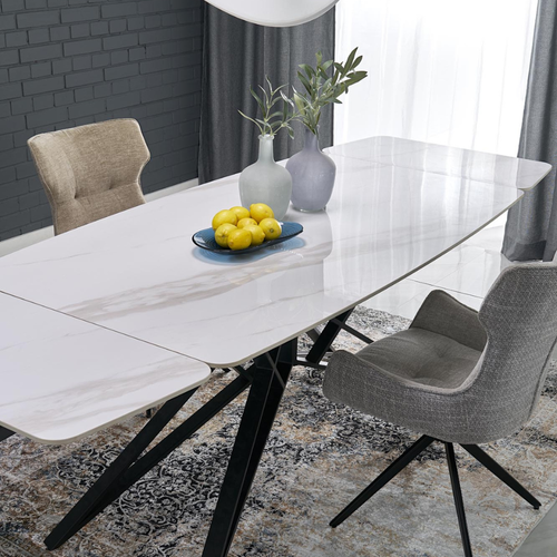Table à Manger Extensible 160/240 Cm - Plateau Aspect Marbre Blanc Beatrix