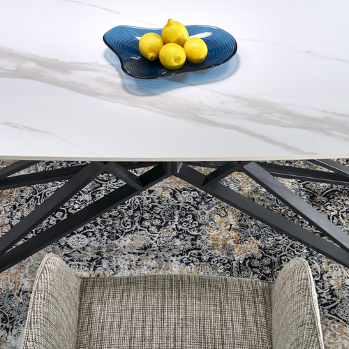 Table à Manger Extensible 160/240 Cm - Plateau Aspect Marbre Blanc Beatrix