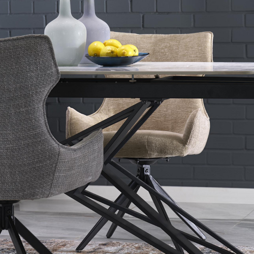 Table à Manger Extensible 160/240 Cm - Plateau Aspect Marbre Blanc Beatrix