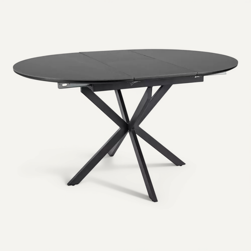 Table Ronde Extensible Céramique Noire 6 Personnes Pied Métal Milanoz3