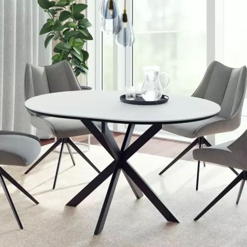 Table Ronde Extensible Céramique Blanche 100 / 135 Cm Larry