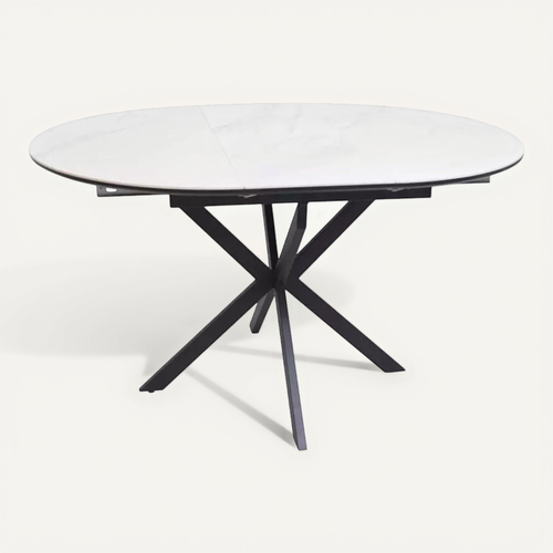 Table Ronde Extensible Céramique Blanche 100 / 135 Cm Larry