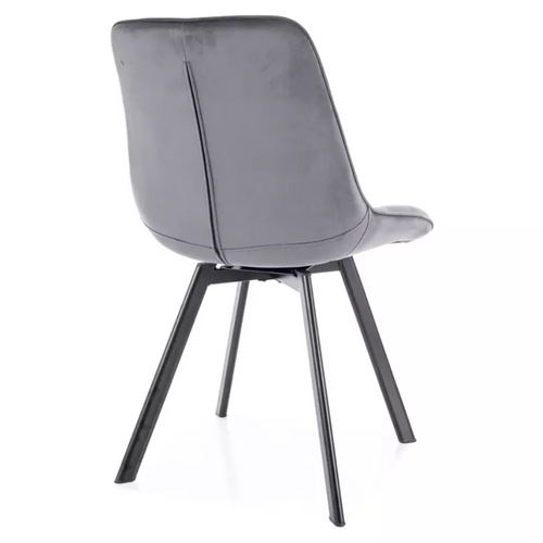Chaise Velours Gris Sur Pied Métal Noir Pivotante Mat Assise Capitonnée Et Silhouette Sobre Montaj