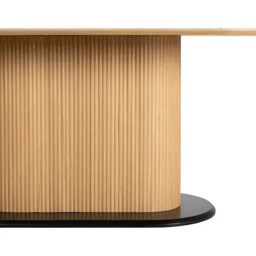 Table à Manger Ovale 180 Cm Blanc Céramique Style Marbre Et Pied Rainuré Bois Vintage