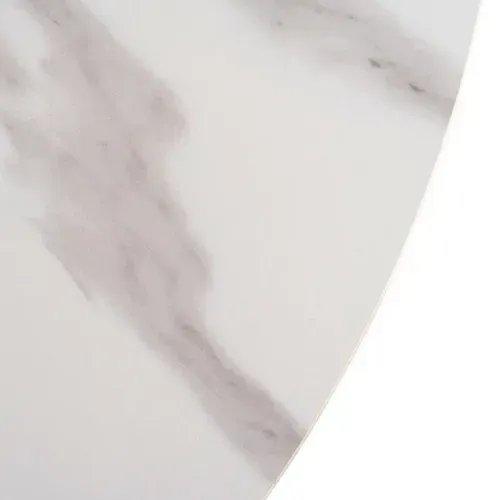 Table à Manger Ovale 180 Cm Blanc Céramique Style Marbre Et Pied Rainuré Bois Vintage