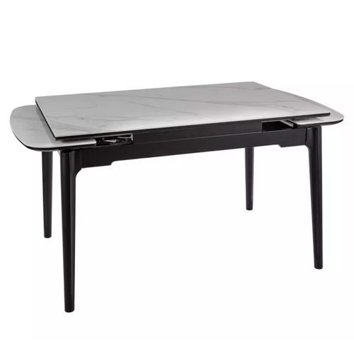 Table Extensible De Salle à Manger Blanc Brillant 120 + 60cm Céramique Structure Bois Stan