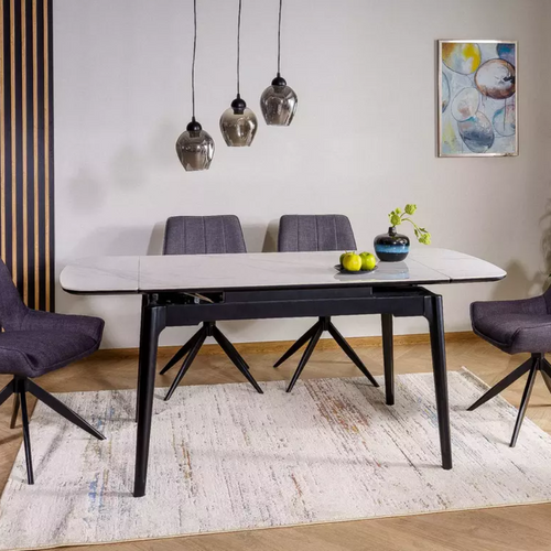 Table Extensible De Salle à Manger Blanc Brillant 120 + 60cm Céramique Structure Bois Stan