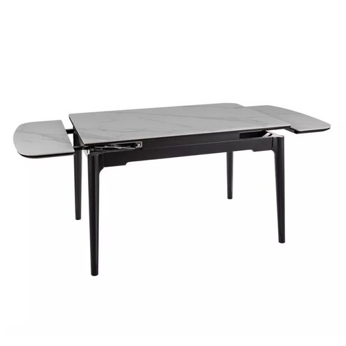 Table Extensible De Salle à Manger Blanc Brillant 120 + 60cm Céramique Structure Bois Stan