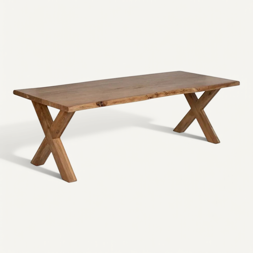 Table à Manger 240 Cm En Bois Acacia Massif Pieds Croisés Ajustables Olisar
