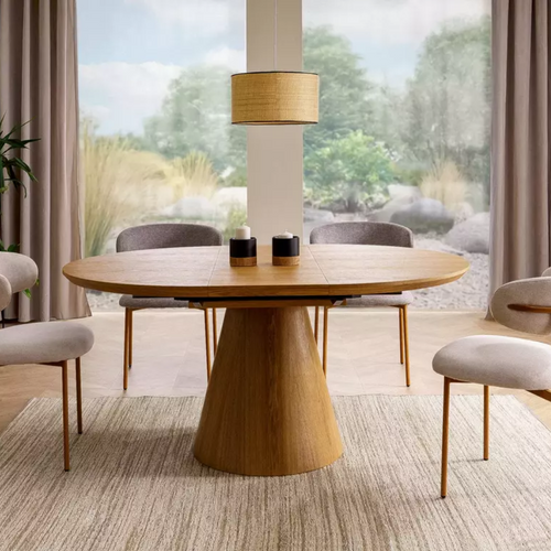 Table Ronde Extensible De 120 Cm Chêne Naturel Avec Pied En Chêne Sorin