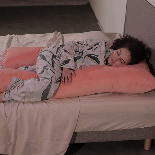 Coussin De Grossesse Déhoussable En Velours 140x80 Cm Rose