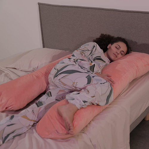 Coussin De Grossesse Déhoussable En Velours 140x80 Cm Rose