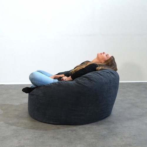 Pouf Velours Côtelé 100 Cm Bleu Marine