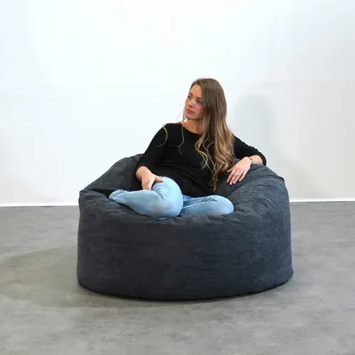Pouf Velours Côtelé 100 Cm Bleu Marine