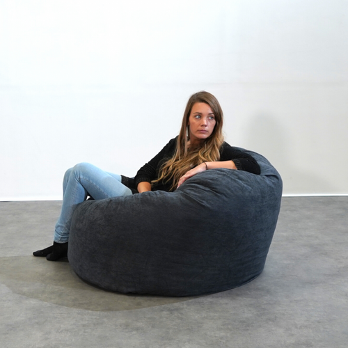 Pouf Velours Côtelé 100 Cm Bleu Marine