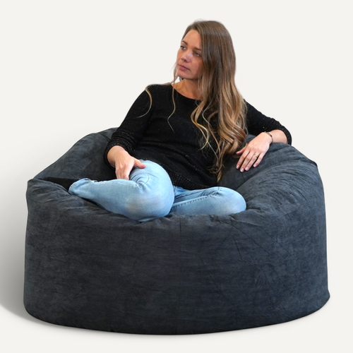 Pouf Velours Côtelé 100 Cm Bleu Marine