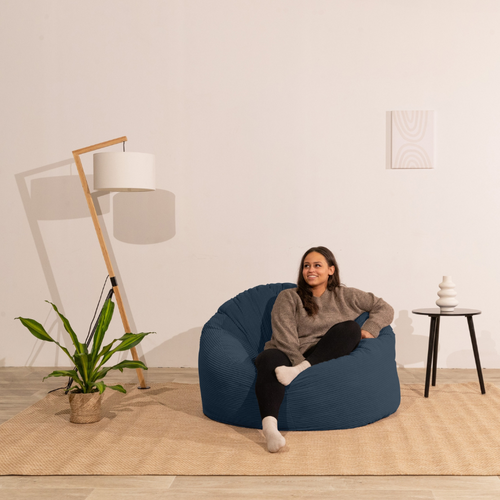 Pouf Velours Côtelé Épais 100cm Bleu Foncé