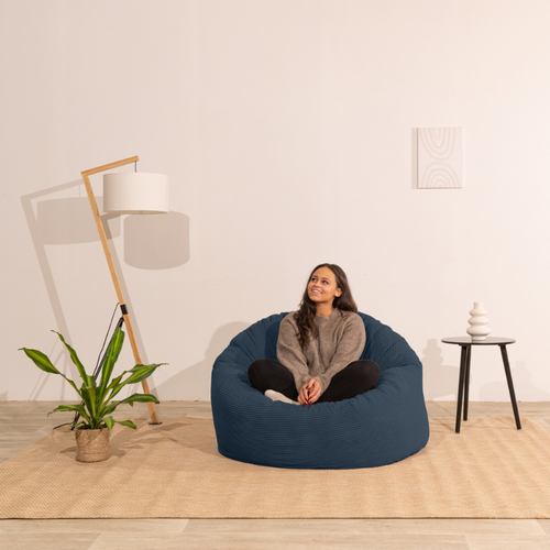 Pouf Velours Côtelé Épais 100cm Bleu Foncé