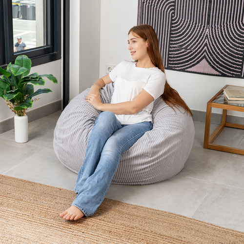 Pouf Poire Déhoussable Velours Côtelé - 80x70 Cm Gris Clair