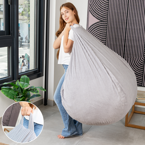 Pouf Poire Déhoussable Velours Côtelé - 80x70 Cm Gris Clair