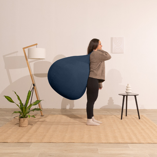 Pouf Poire Déhoussable Velours Côtelé - 80x70 Cm Bleu Foncé