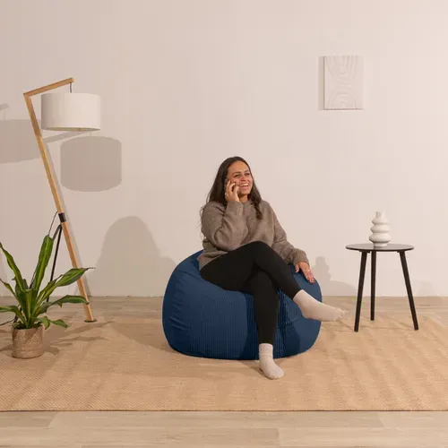 Pouf Poire Déhoussable Velours Côtelé - 80x70 Cm Bleu Foncé