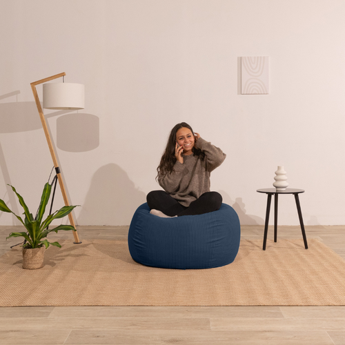 Pouf Poire Déhoussable Velours Côtelé - 80x70 Cm Bleu Foncé