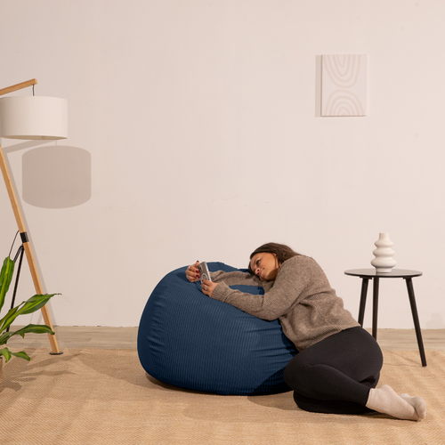 Pouf Poire Déhoussable Velours Côtelé - 80x70 Cm Bleu Foncé