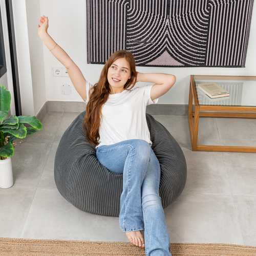 Pouf Poire Déhoussable Velours Côtelé - 105x85 Cm Gris Foncé