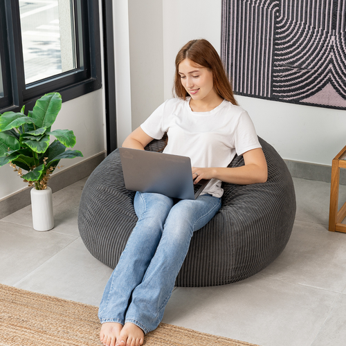 Pouf Poire Déhoussable Velours Côtelé - 105x85 Cm Gris Foncé