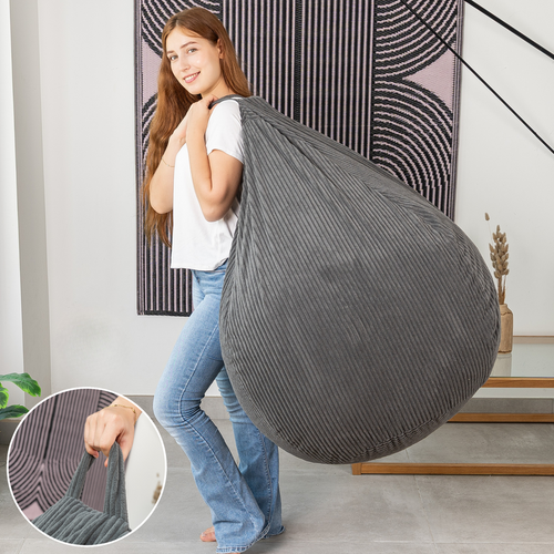 Pouf Poire Déhoussable Velours Côtelé - 105x85 Cm Gris Foncé