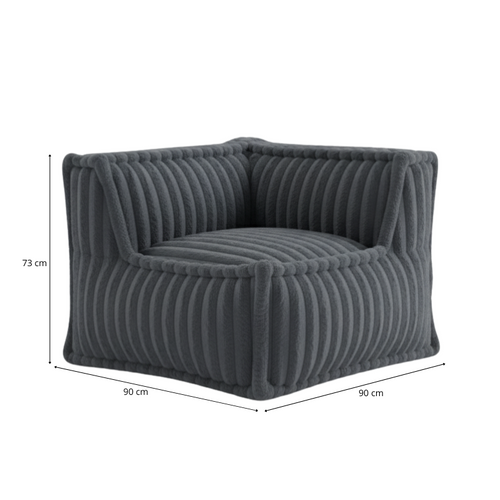 Module D'angle Droit Pour Canapé Modulable Fourrure Côtelée 90x90 Cm Gris Foncé