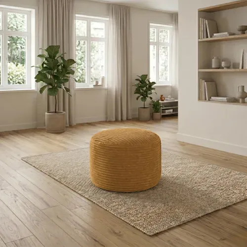 Pouf Déhoussable En Velours Côtelé 55x30 Cm Jaune Moutarde