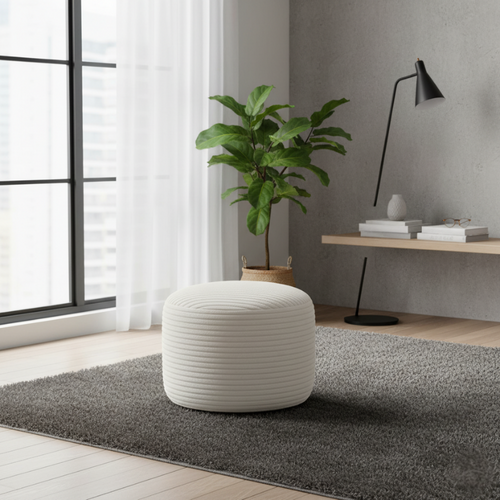 Pouf Déhoussable En Velours Côtelé 55x30 Cm Beige