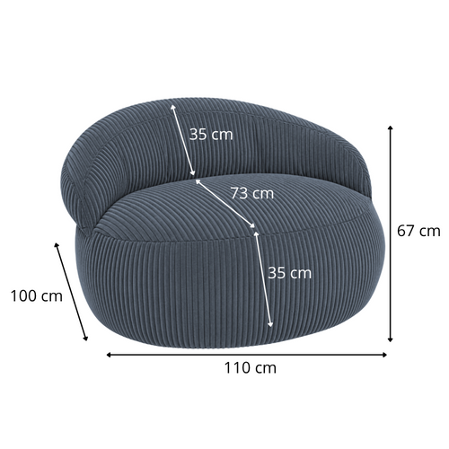 Pouf XXL Déhoussable En Velours Côtelé 110x100 Cm Gris Foncé
